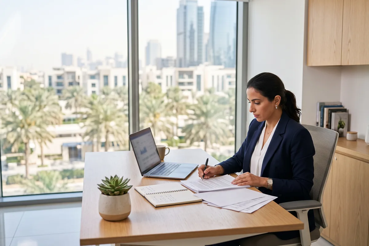 Single shareholder working alone in a Dubai office, representing an IFZA Free Zone Establishment